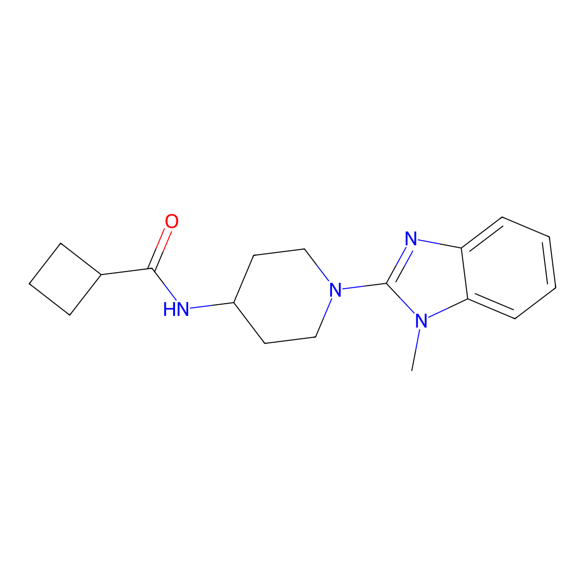 N-[1-(1-methyl-1H-1,3-benzodiazol-2-yl)piperidin-4-yl]cyclobutanecarboxamide molecular structure, CAS 2877688-65-6