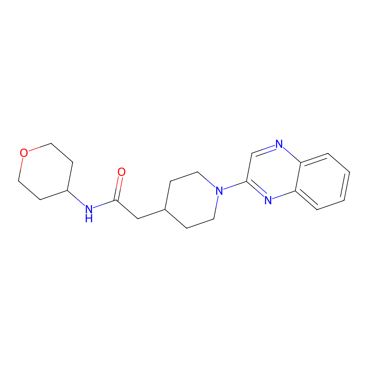 N-(oxan-4-yl)-2-[1-(quinoxalin-2-yl)piperidin-4-yl]acetamide molecular structure, CAS 2877688-67-8