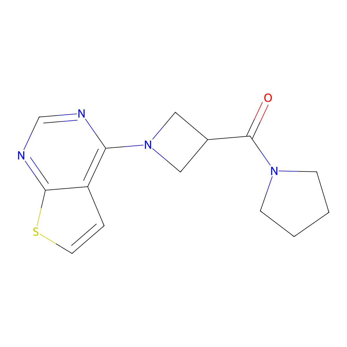 1-(1-{Thieno[2,3-d]pyrimidin-4-yl}azetidine-3-carbonyl)pyrrolidine molecular structure, CAS 2877688-69-0