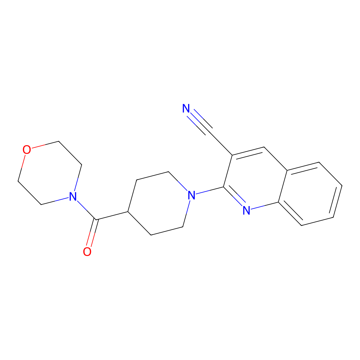 2-[4-(Morpholine-4-carbonyl)piperidin-1-yl]quinoline-3-carbonitrile molecular structure, CAS 2877688-70-3