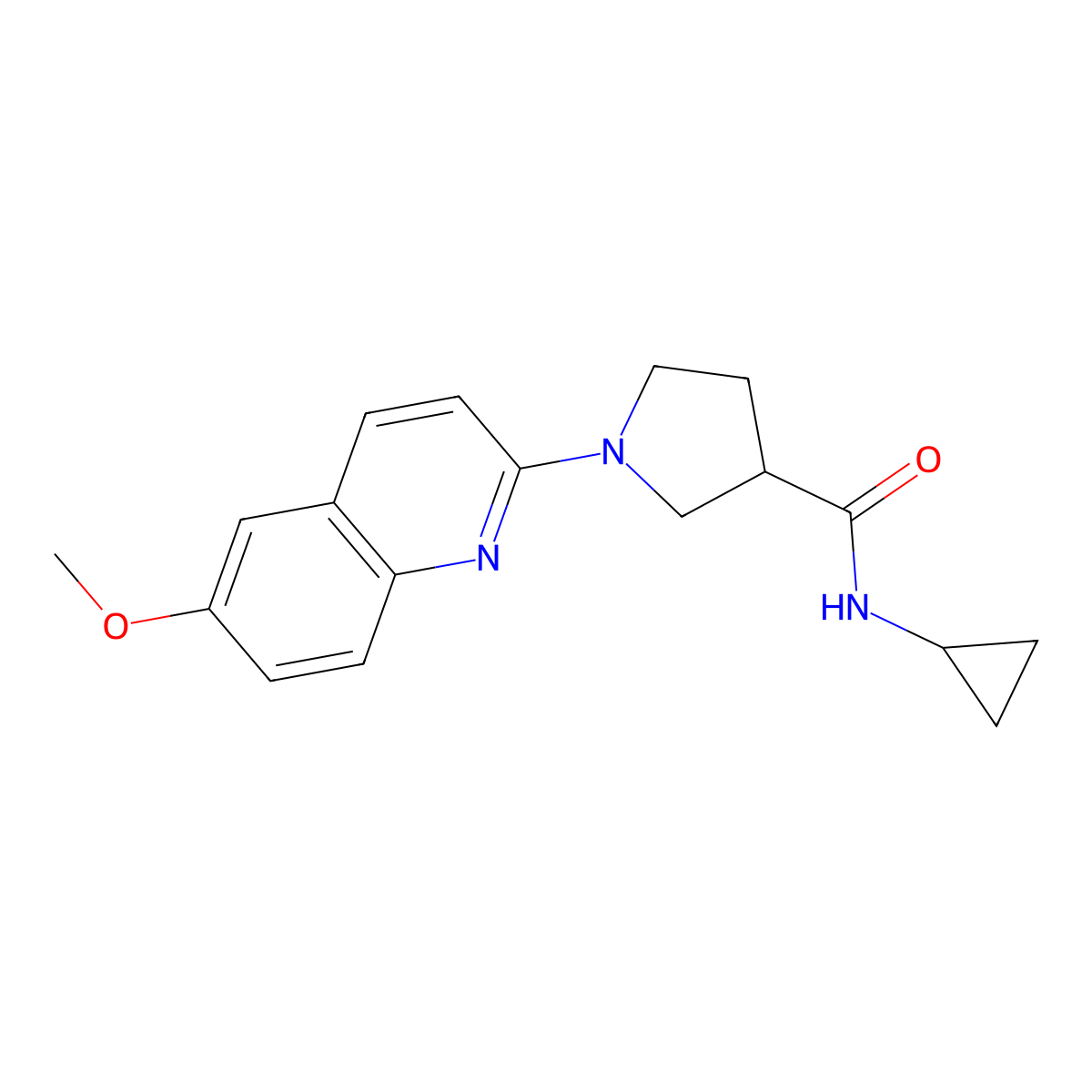 N-cyclopropyl-1-(6-methoxyquinolin-2-yl)pyrrolidine-3-carboxamide molecular structure, CAS 2877688-71-4