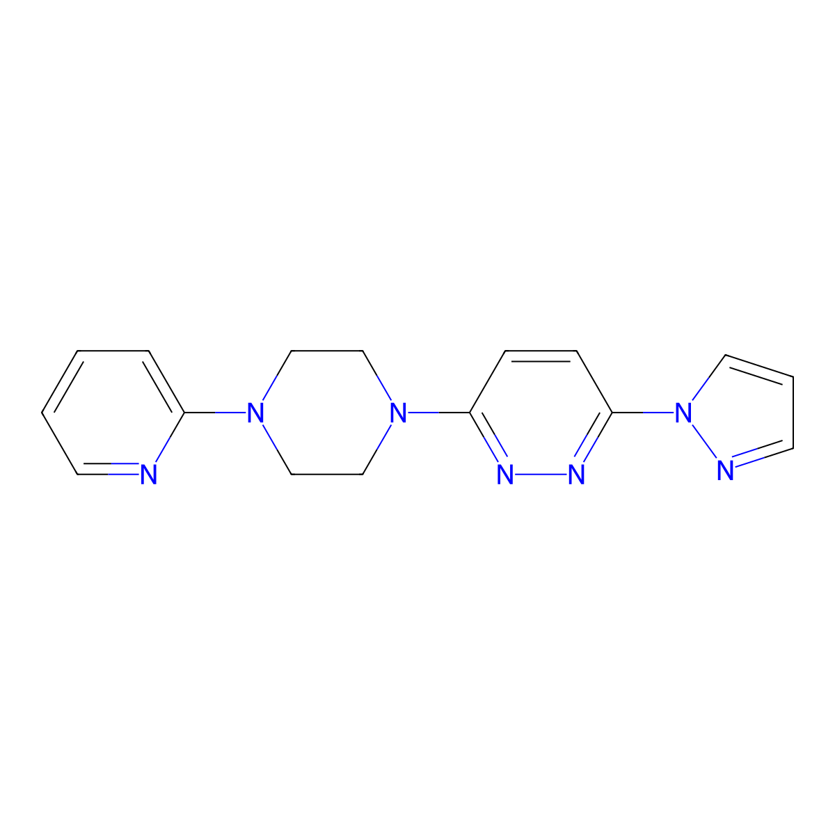 3-(1H-pyrazol-1-yl)-6-[4-(pyridin-2-yl)piperazin-1-yl]pyridazine molecular structure, CAS 2877688-72-5