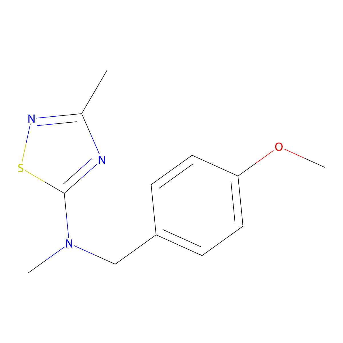 N-[(4-methoxyphenyl)methyl]-N,3-dimethyl-1,2,4-thiadiazol-5-amine molecular structure, CAS 2877688-73-6