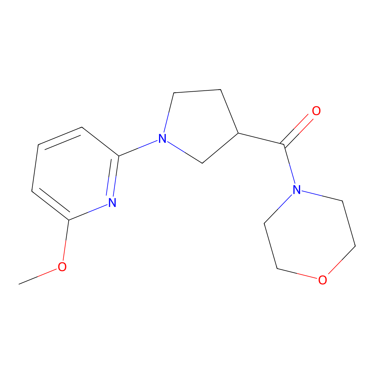 4-[1-(6-Methoxypyridin-2-yl)pyrrolidine-3-carbonyl]morpholine molecular structure, CAS 2877688-76-9