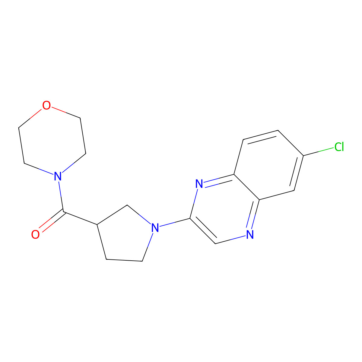 6-Chloro-2-[3-(morpholine-4-carbonyl)pyrrolidin-1-yl]quinoxaline molecular structure, CAS 2877688-77-0