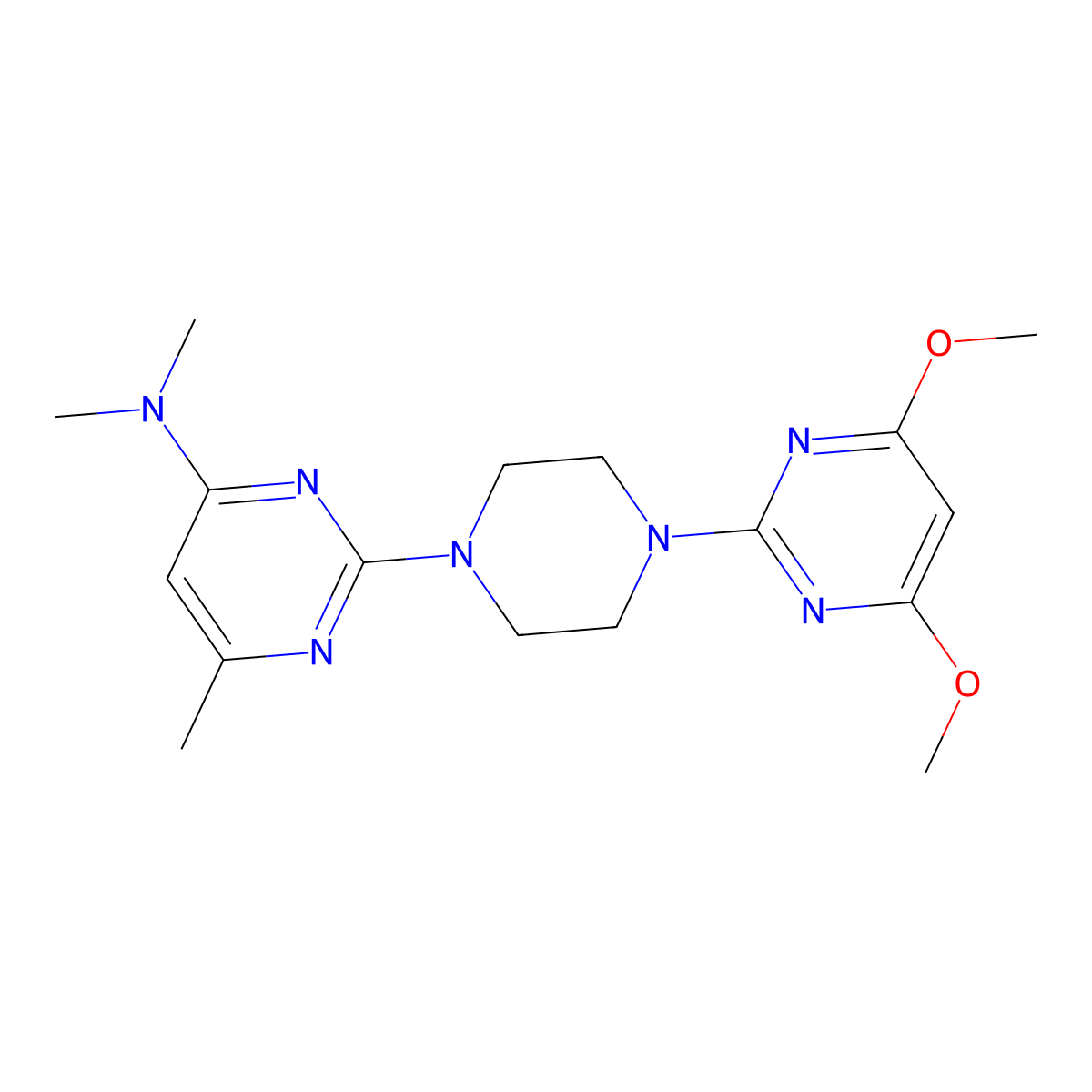 2-[4-(4,6-dimethoxypyrimidin-2-yl)piperazin-1-yl]-N,N,6-trimethylpyrimidin-4-amine molecular structure, CAS 2877688-80-5