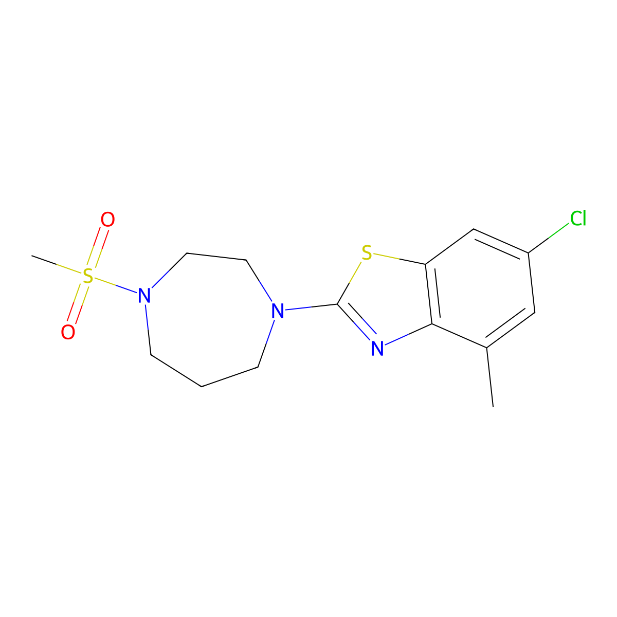 6-Chloro-2-(4-methanesulfonyl-1,4-diazepan-1-yl)-4-methyl-1,3-benzothiazole molecular structure, CAS 2877688-82-7