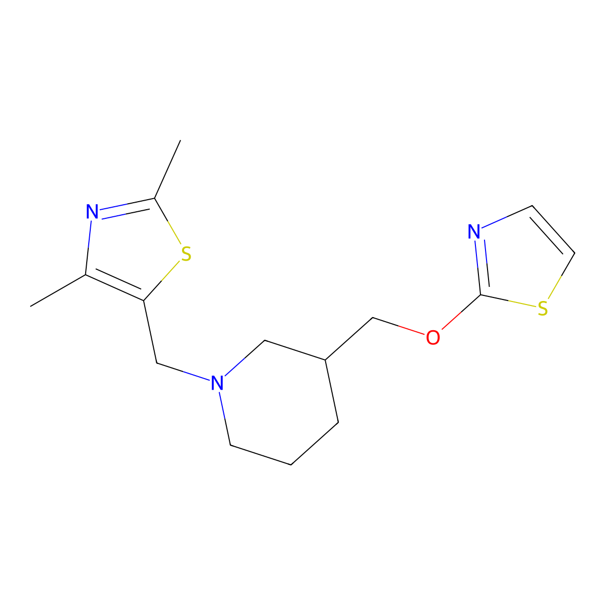 1-[(2,4-Dimethyl-1,3-thiazol-5-yl)methyl]-3-[(1,3-thiazol-2-yloxy)methyl]piperidine molecular structure, CAS 2877688-86-1