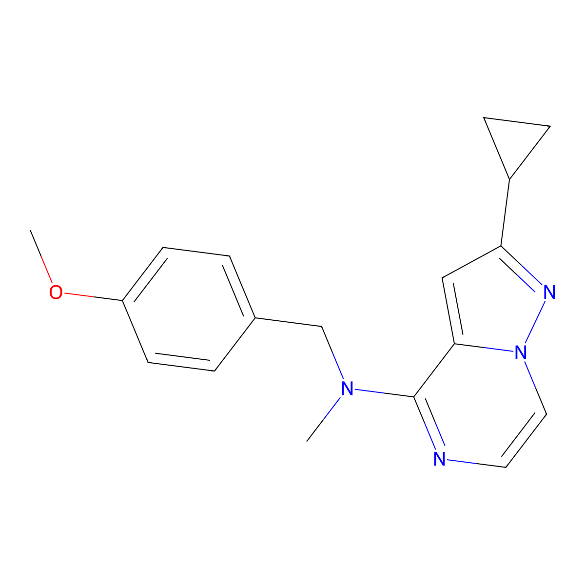 2-cyclopropyl-N-[(4-methoxyphenyl)methyl]-N-methylpyrazolo[1,5-a]pyrazin-4-amine molecular structure, CAS 2877688-89-4