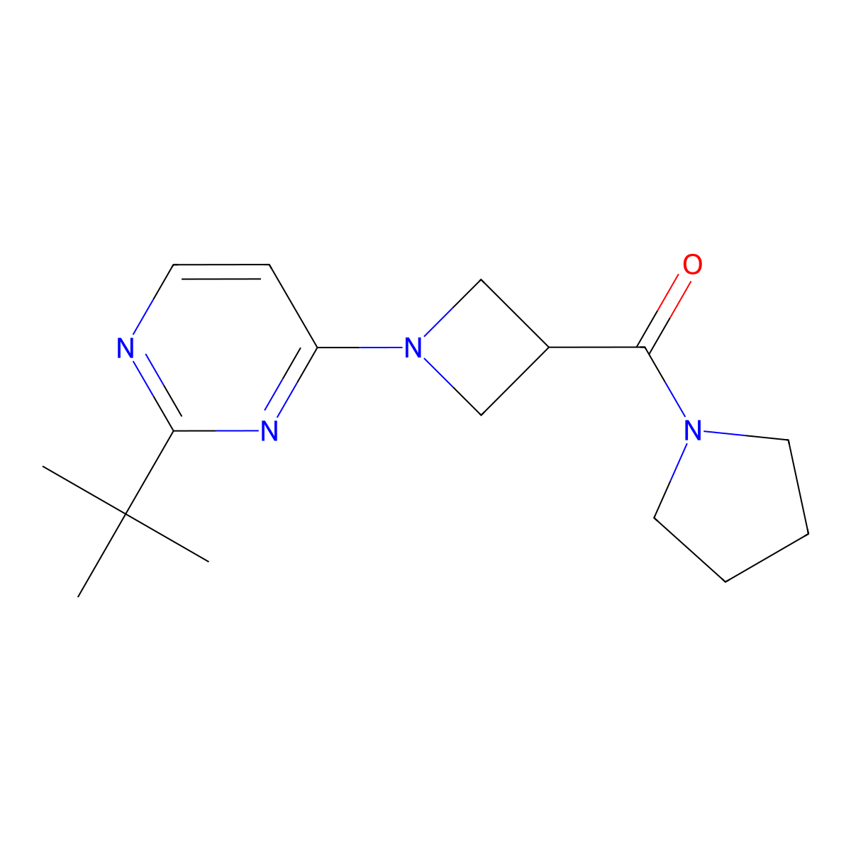 2-Tert-butyl-4-[3-(pyrrolidine-1-carbonyl)azetidin-1-yl]pyrimidine molecular structure, CAS 2877688-97-4