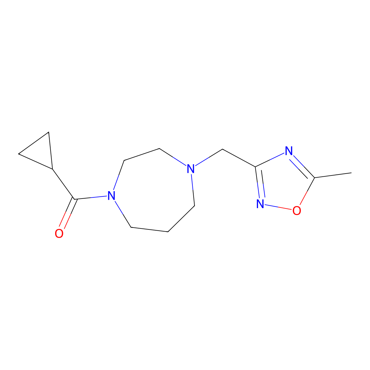 1-Cyclopropanecarbonyl-4-[(5-methyl-1,2,4-oxadiazol-3-yl)methyl]-1,4-diazepane molecular structure, CAS 2877689-07-9