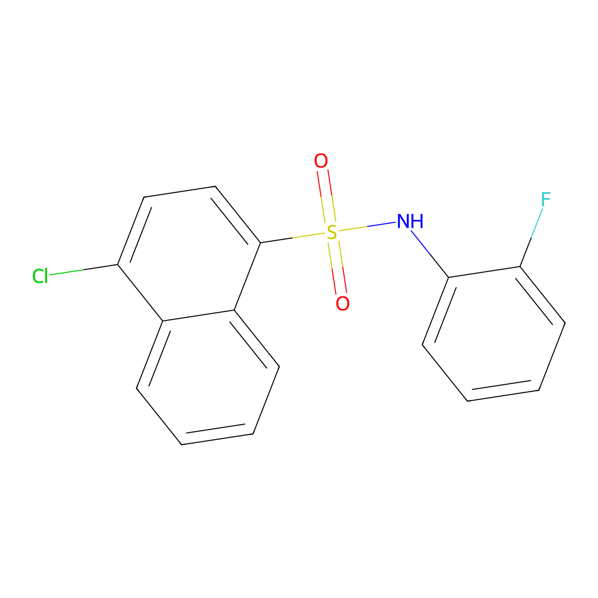 4-chloro-N-(2-fluorophenyl)naphthalene-1-sulfonamide molecular structure, CAS 2877689-08-0