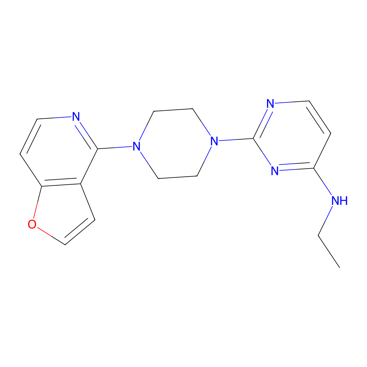 N-ethyl-2-(4-{furo[3,2-c]pyridin-4-yl}piperazin-1-yl)pyrimidin-4-amine molecular structure, CAS 2877689-09-1
