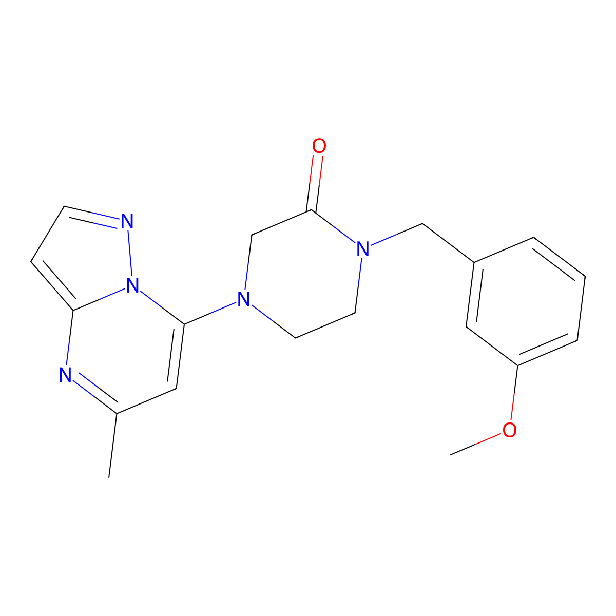 1-[(3-Methoxyphenyl)methyl]-4-{5-methylpyrazolo[1,5-a]pyrimidin-7-yl}piperazin-2-one molecular structure, CAS 2877689-13-7