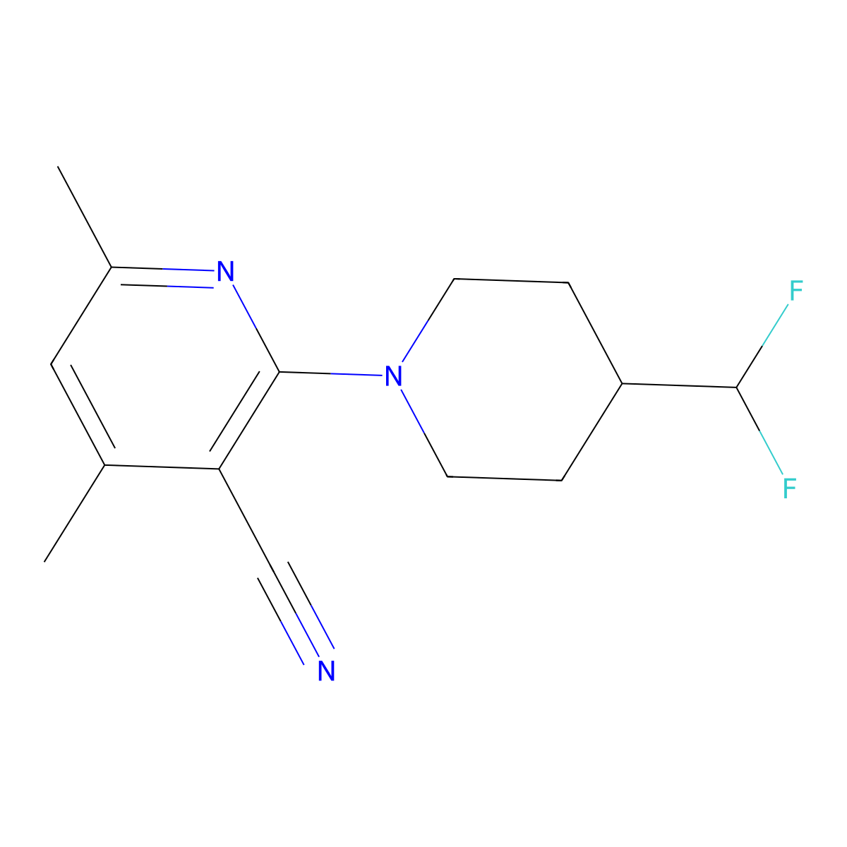 2-[4-(Difluoromethyl)piperidin-1-yl]-4,6-dimethylpyridine-3-carbonitrile molecular structure, CAS 2877689-15-9