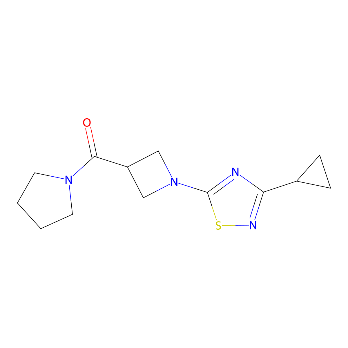 3-Cyclopropyl-5-[3-(pyrrolidine-1-carbonyl)azetidin-1-yl]-1,2,4-thiadiazole molecular structure, CAS 2877689-18-2