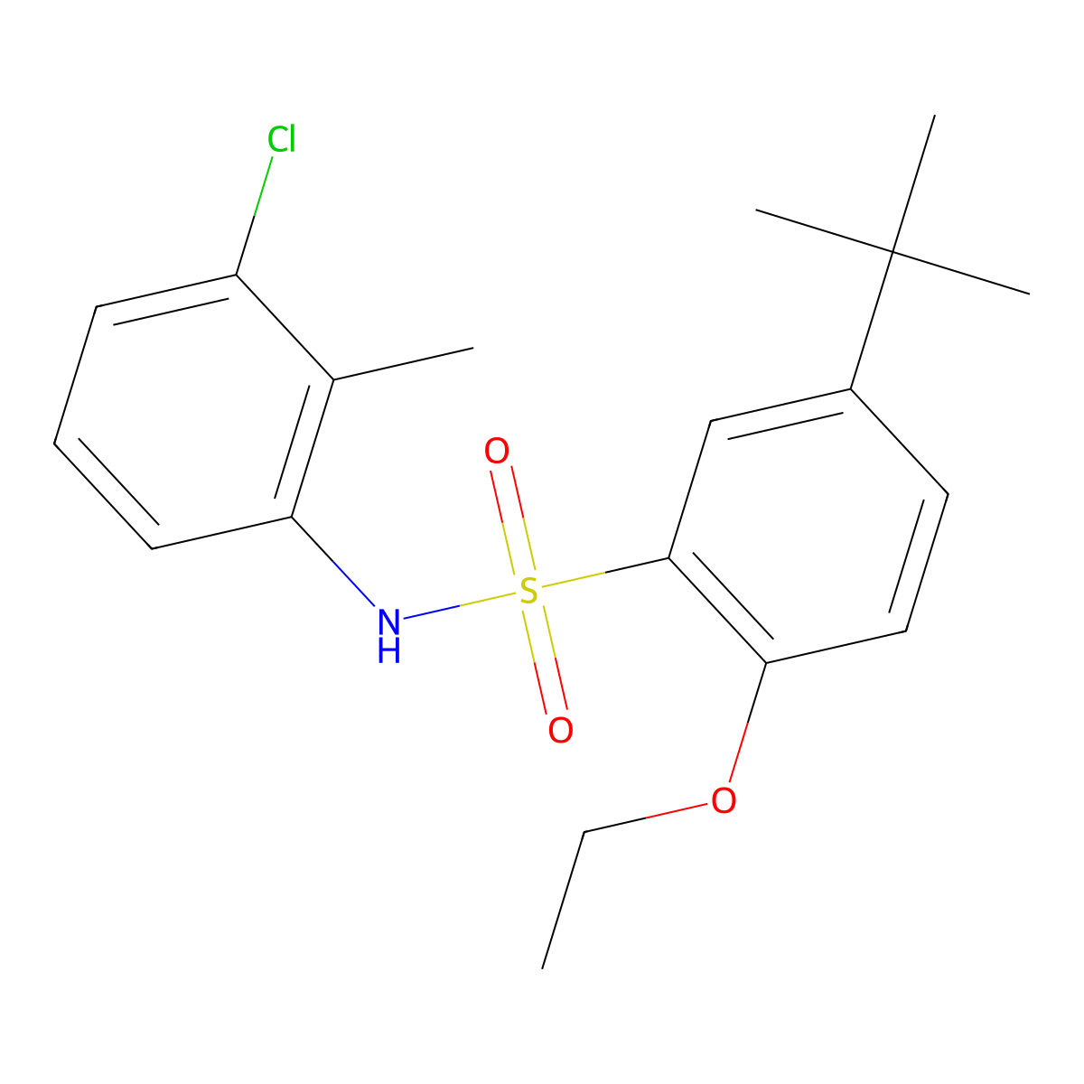 5-tert-butyl-N-(3-chloro-2-methylphenyl)-2-ethoxybenzene-1-sulfonamide molecular structure, CAS 2877689-21-7