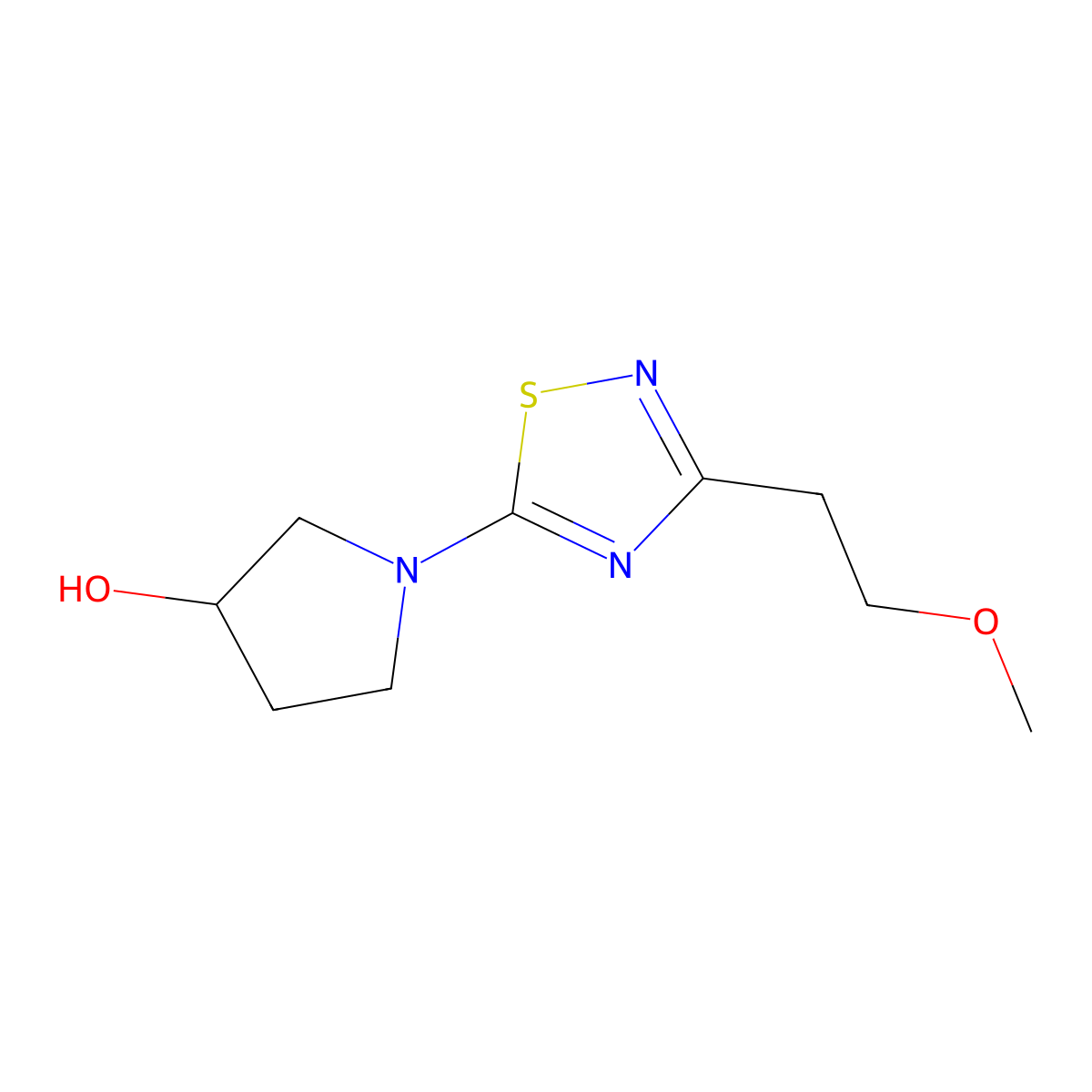 1-[3-(2-Methoxyethyl)-1,2,4-thiadiazol-5-yl]pyrrolidin-3-ol molecular structure, CAS 2877689-22-8