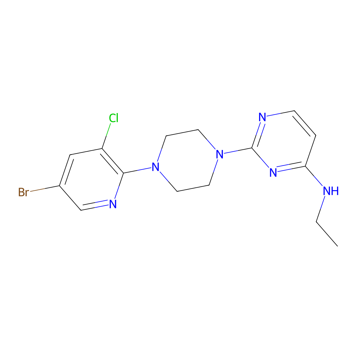 2-[4-(5-bromo-3-chloropyridin-2-yl)piperazin-1-yl]-N-ethylpyrimidin-4-amine molecular structure, CAS 2877689-24-0