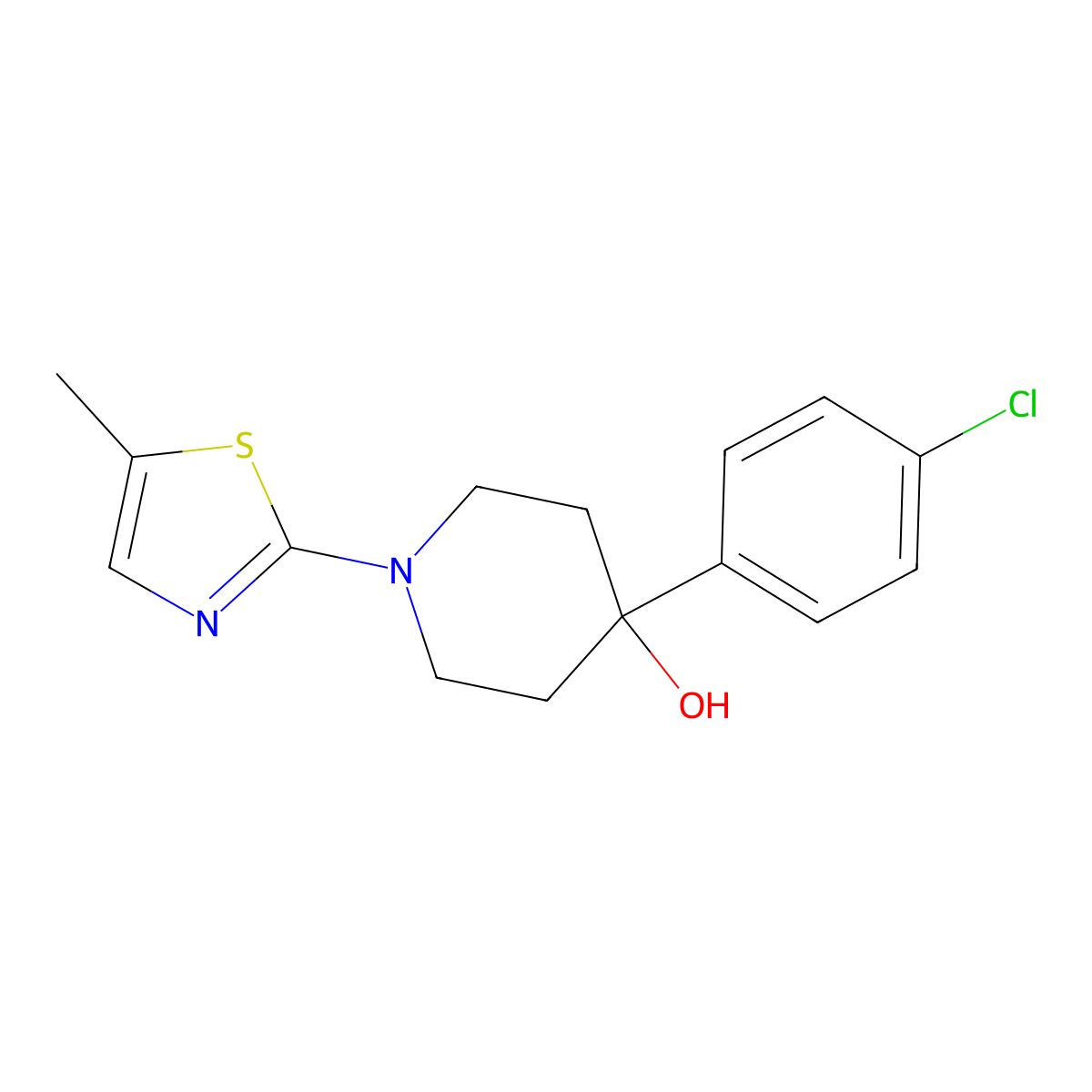 4-(4-Chlorophenyl)-1-(5-methyl-1,3-thiazol-2-yl)piperidin-4-ol molecular structure, CAS 2877689-25-1