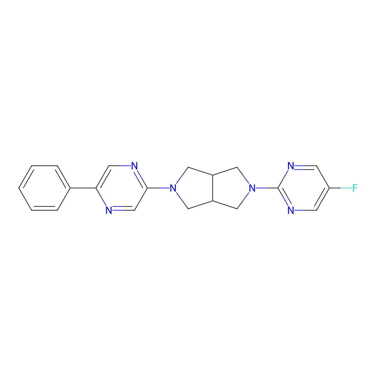 2-[5-(5-Fluoropyrimidin-2-yl)-octahydropyrrolo[3,4-c]pyrrol-2-yl]-5-phenylpyrazine molecular structure, CAS 2877689-26-2