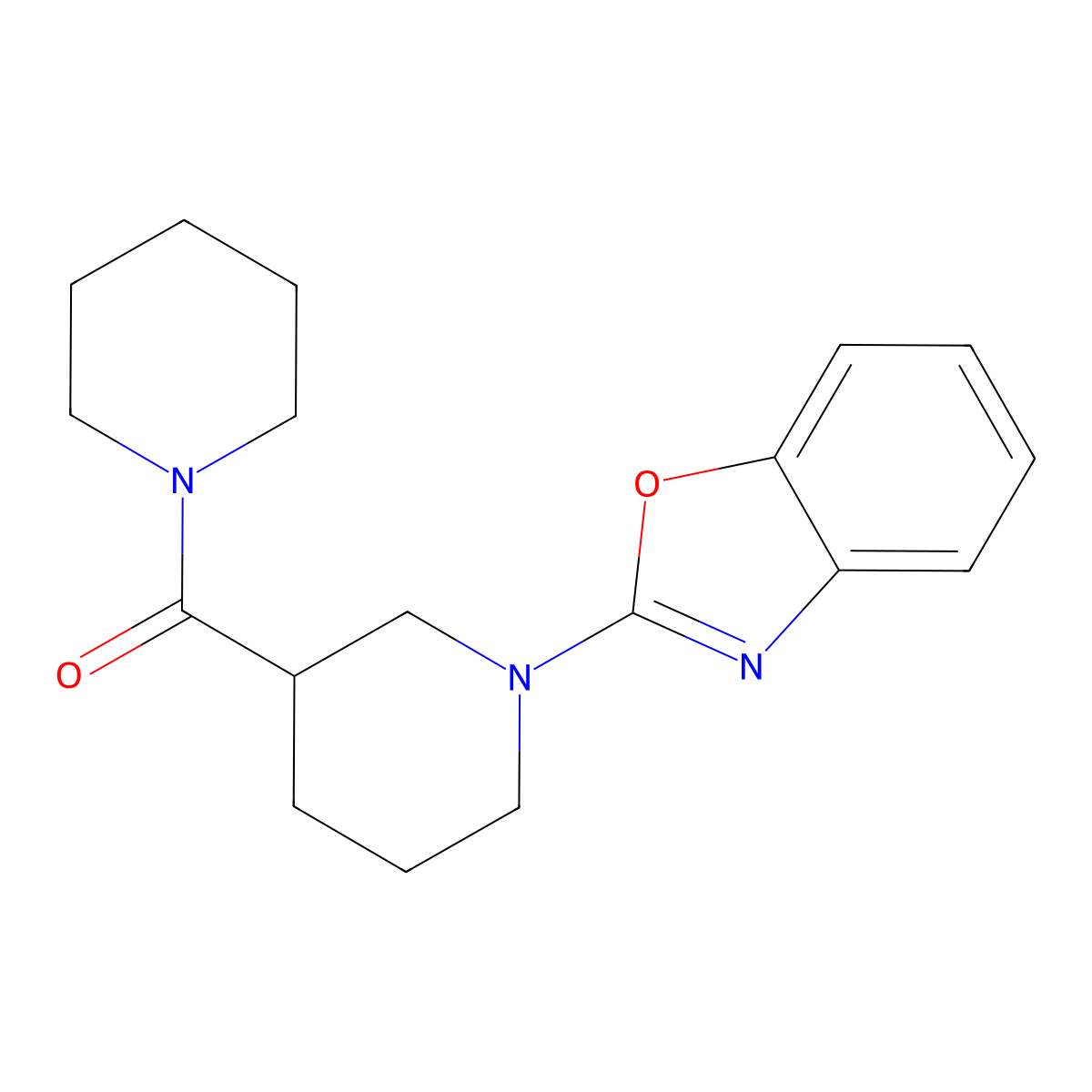 2-[3-(Piperidine-1-carbonyl)piperidin-1-yl]-1,3-benzoxazole molecular structure, CAS 2877689-28-4