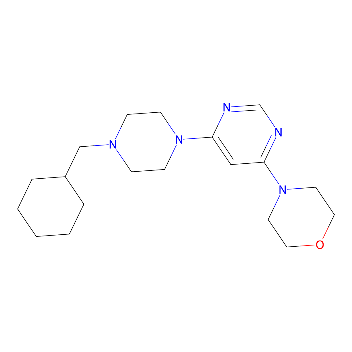 4-{6-[4-(Cyclohexylmethyl)piperazin-1-yl]pyrimidin-4-yl}morpholine molecular structure, CAS 2877689-30-8