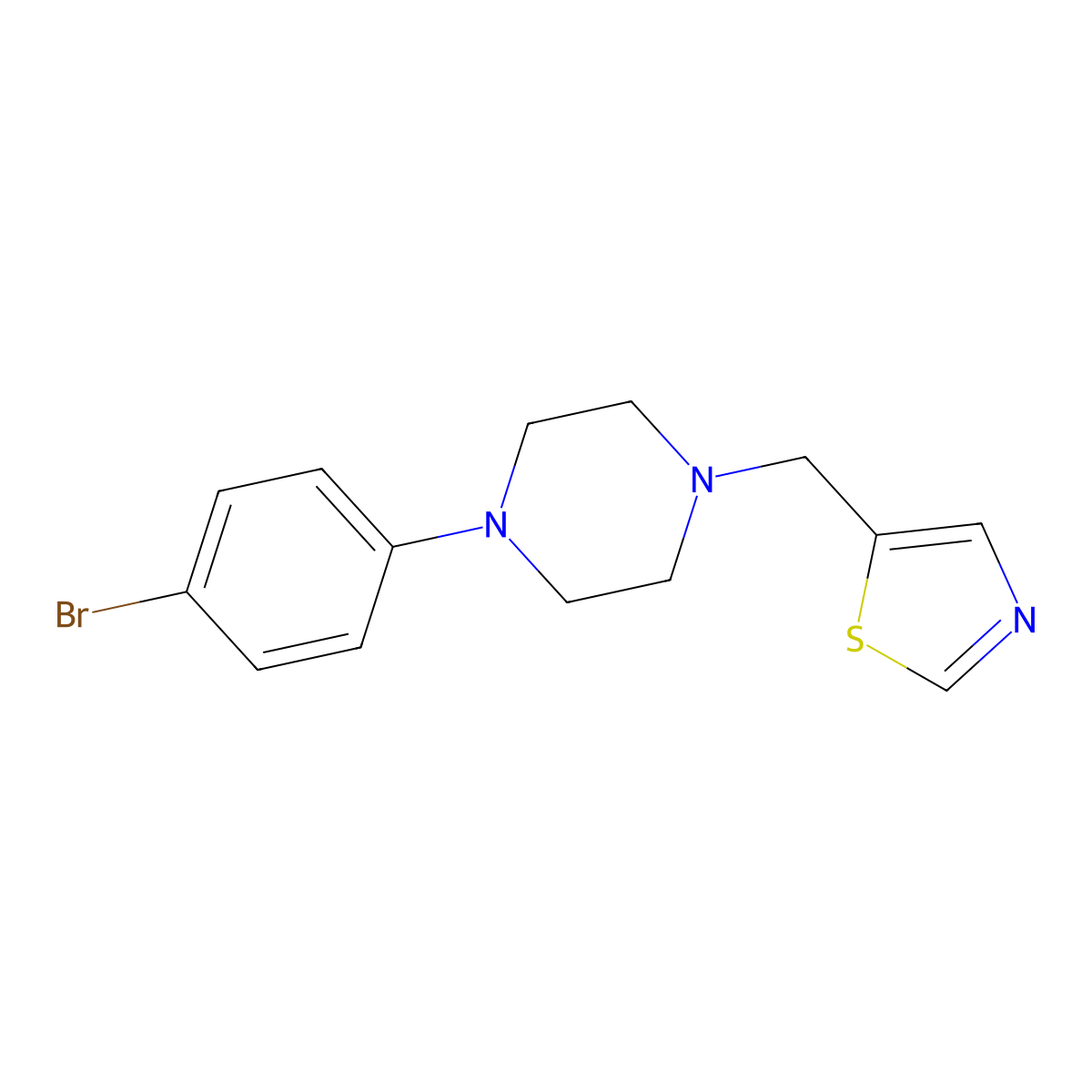 1-(4-Bromophenyl)-4-[(1,3-thiazol-5-yl)methyl]piperazine molecular structure, CAS 2877690-44-1