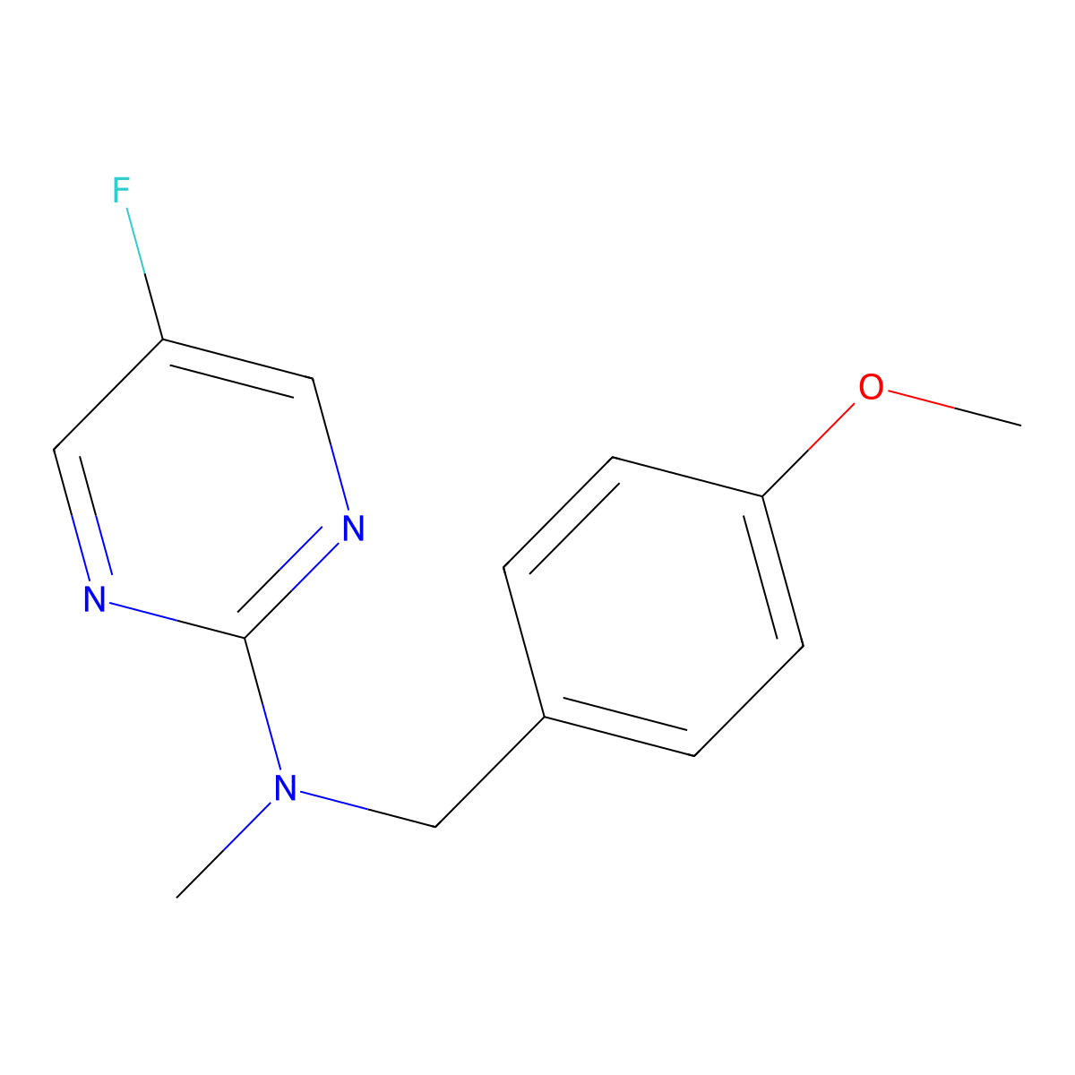5-fluoro-N-[(4-methoxyphenyl)methyl]-N-methylpyrimidin-2-amine molecular structure, CAS 2877690-46-3