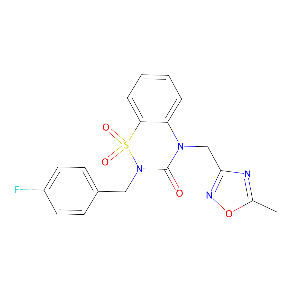 2-[(4-Fluorophenyl)methyl]-4-[(5-methyl-1,2,4-oxadiazol-3-yl)methyl]-1,1-dioxo-1lambda6,2,4-benzothiadiazin-3-one molecular structure, CAS 2877690-48-5