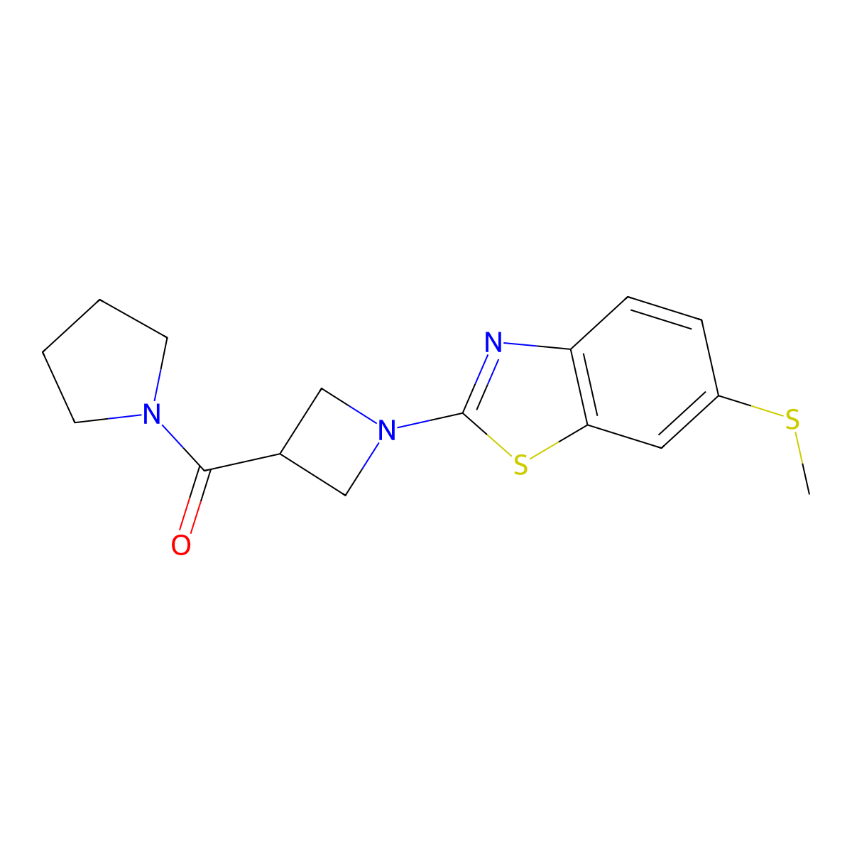 6-(Methylsulfanyl)-2-[3-(pyrrolidine-1-carbonyl)azetidin-1-yl]-1,3-benzothiazole molecular structure, CAS 2877690-49-6
