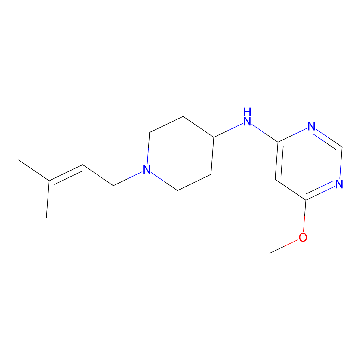 6-methoxy-N-[1-(3-methylbut-2-en-1-yl)piperidin-4-yl]pyrimidin-4-amine molecular structure, CAS 2877690-51-0