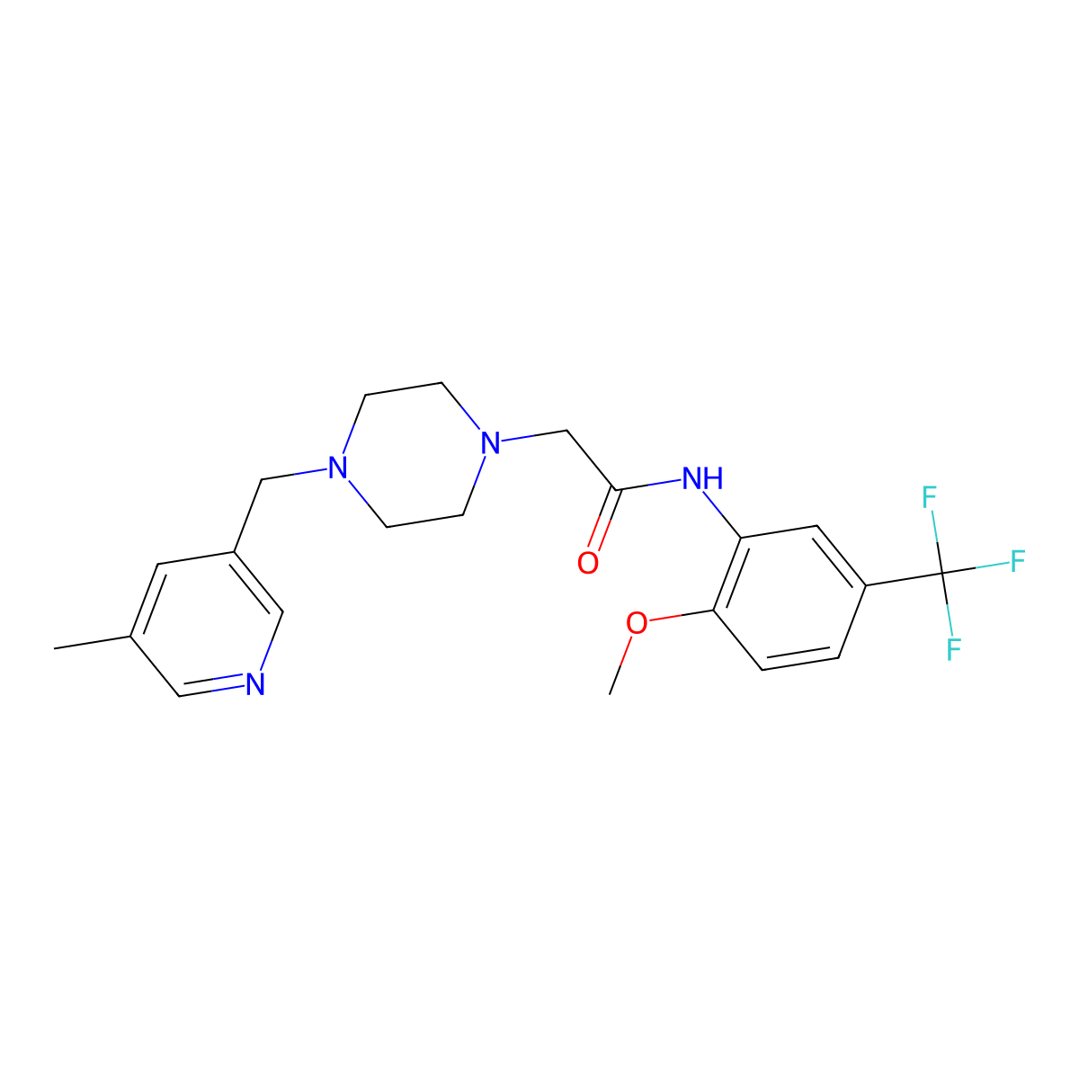 N-[2-methoxy-5-(trifluoromethyl)phenyl]-2-{4-[(5-methylpyridin-3-yl)methyl]piperazin-1-yl}acetamide molecular structure, CAS 2877690-53-2