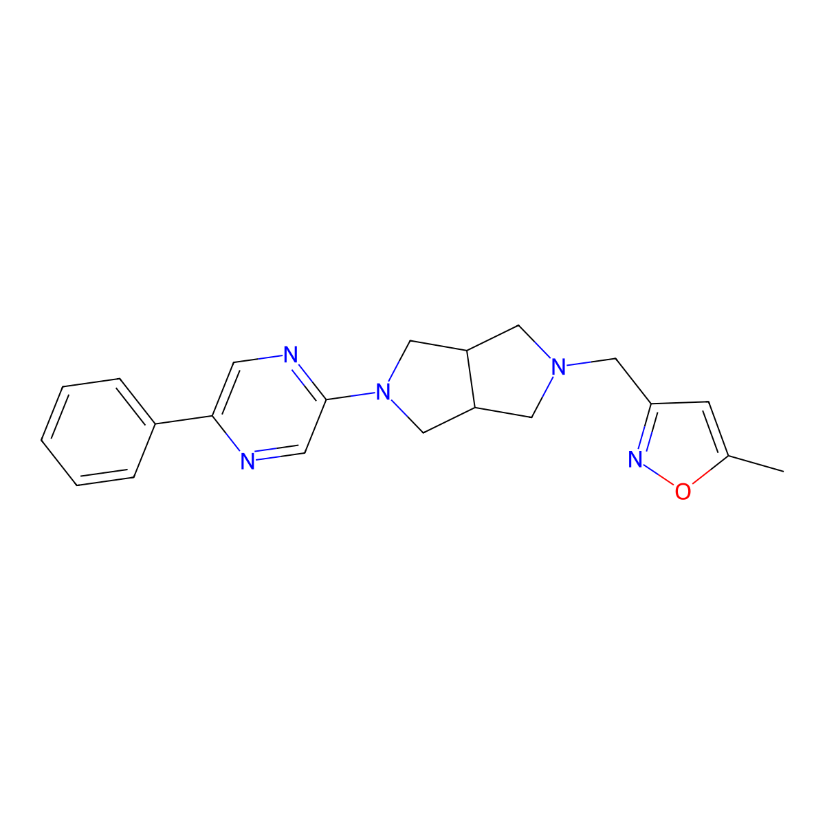 2-{5-[(5-Methyl-1,2-oxazol-3-yl)methyl]-octahydropyrrolo[3,4-c]pyrrol-2-yl}-5-phenylpyrazine molecular structure, CAS 2877690-56-5