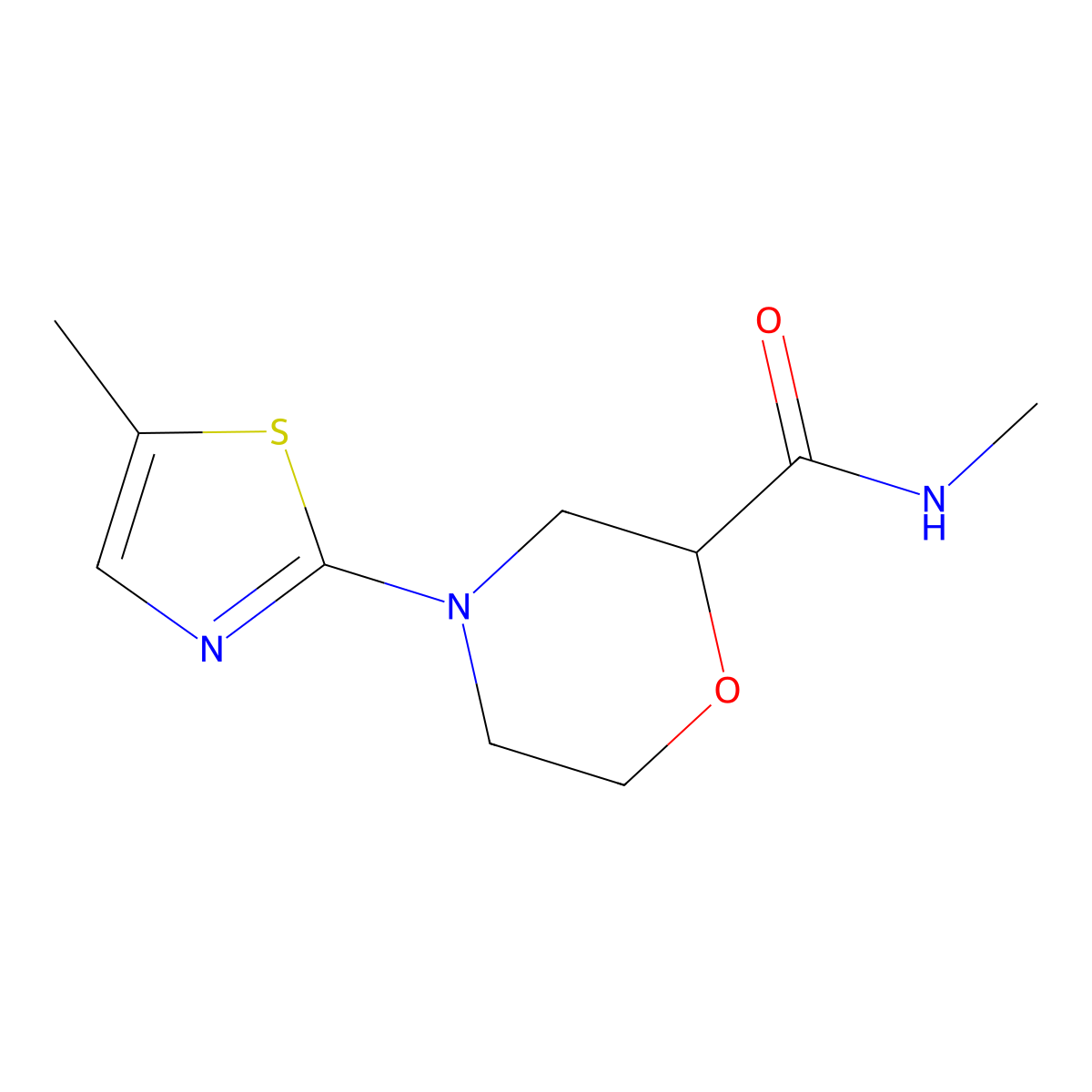 N-methyl-4-(5-methyl-1,3-thiazol-2-yl)morpholine-2-carboxamide molecular structure, CAS 2877690-60-1