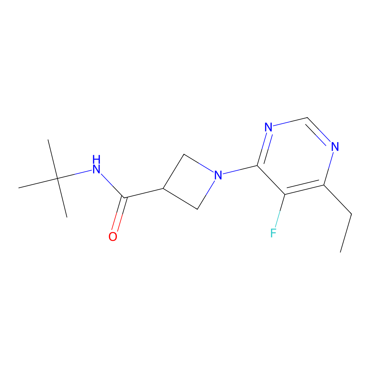 N-tert-butyl-1-(6-ethyl-5-fluoropyrimidin-4-yl)azetidine-3-carboxamide molecular structure, CAS 2877690-70-3