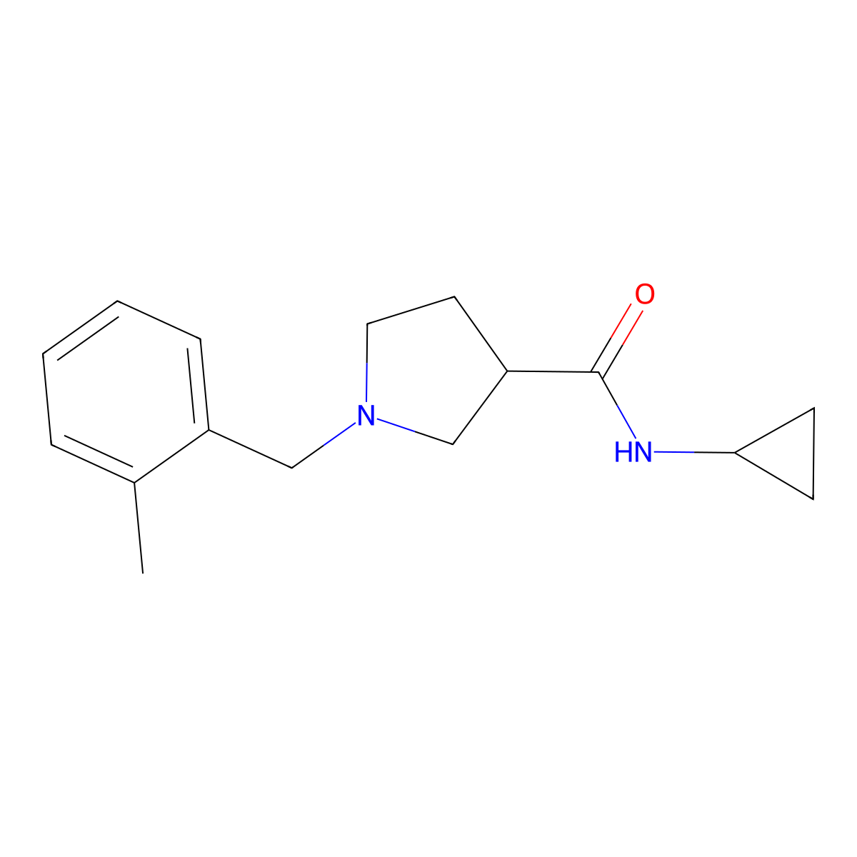 N-cyclopropyl-1-[(2-methylphenyl)methyl]pyrrolidine-3-carboxamide molecular structure, CAS 2877690-75-8