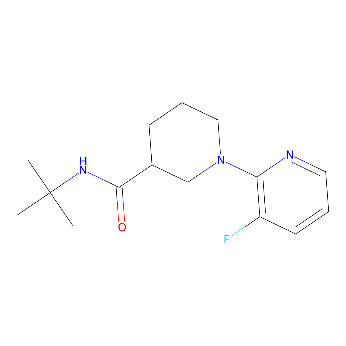 N-tert-butyl-1-(3-fluoropyridin-2-yl)piperidine-3-carboxamide molecular structure, CAS 2877690-80-5