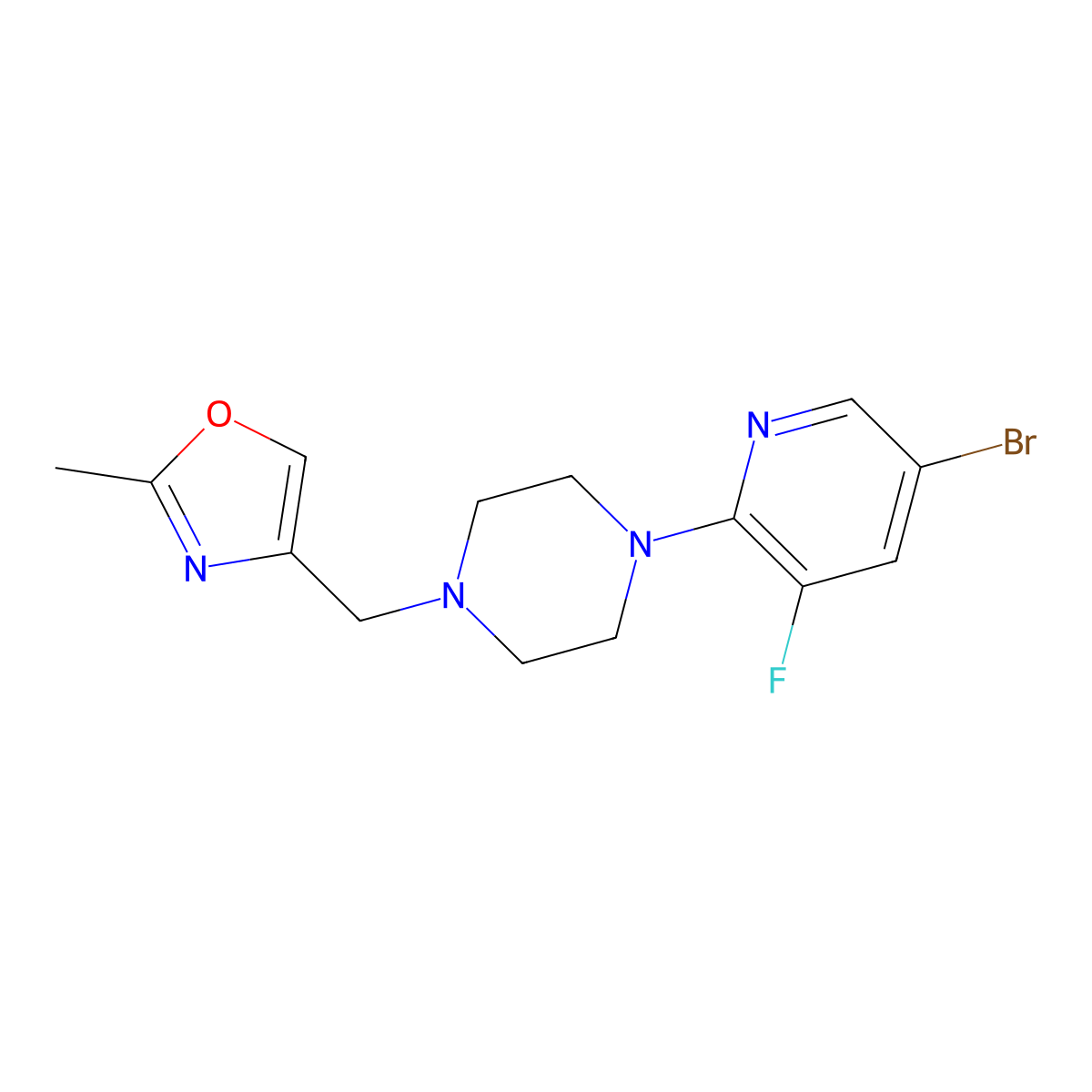 1-(5-Bromo-3-fluoropyridin-2-yl)-4-[(2-methyl-1,3-oxazol-4-yl)methyl]piperazine molecular structure, CAS 2877690-83-8