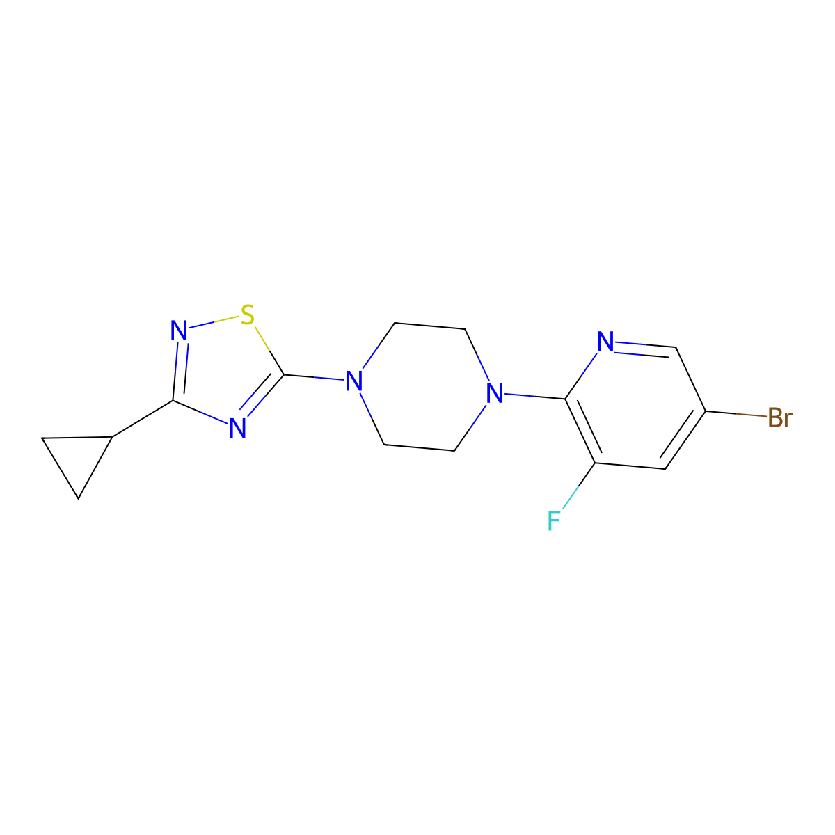 1-(5-Bromo-3-fluoropyridin-2-yl)-4-(3-cyclopropyl-1,2,4-thiadiazol-5-yl)piperazine molecular structure, CAS 2877690-85-0