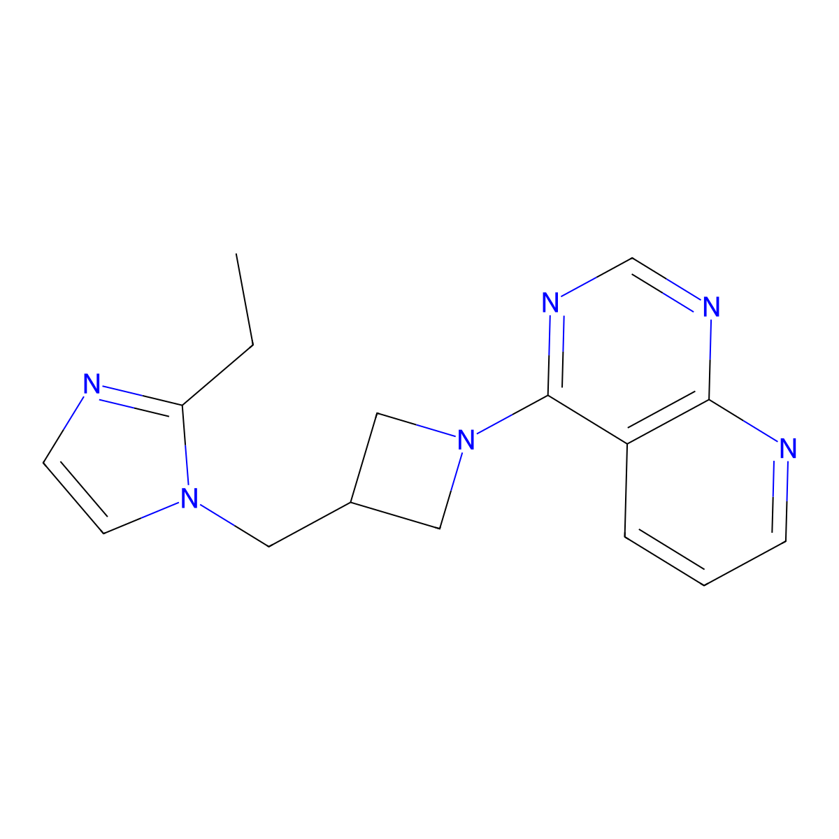 2-ethyl-1-[(1-{pyrido[2,3-d]pyrimidin-4-yl}azetidin-3-yl)methyl]-1H-imidazole molecular structure, CAS 2877690-86-1