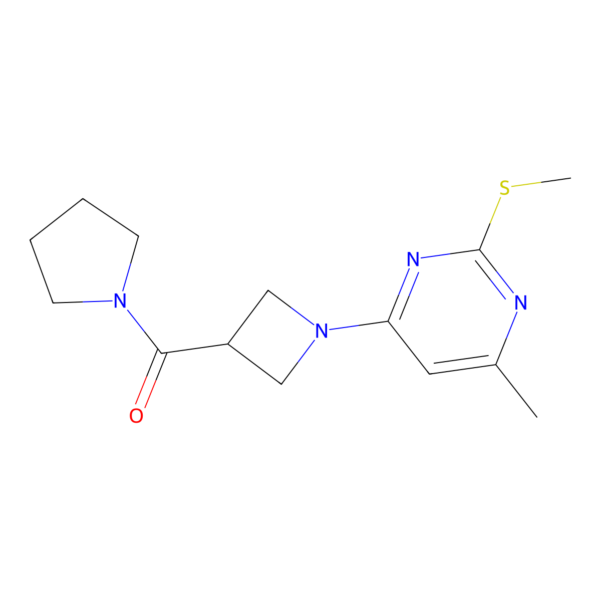 4-Methyl-2-(methylsulfanyl)-6-[3-(pyrrolidine-1-carbonyl)azetidin-1-yl]pyrimidine molecular structure, CAS 2877690-87-2