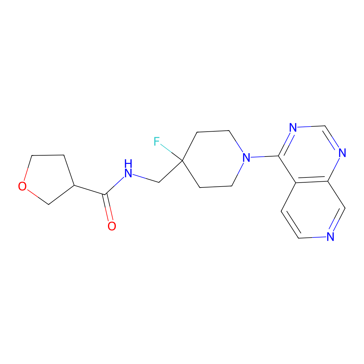 N-[(4-fluoro-1-{pyrido[3,4-d]pyrimidin-4-yl}piperidin-4-yl)methyl]oxolane-3-carboxamide molecular structure, CAS 2877690-92-9
