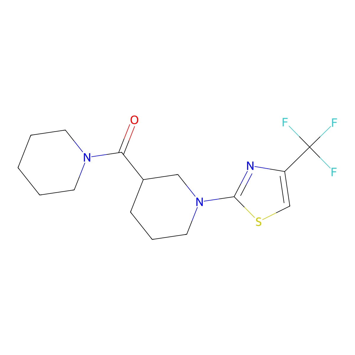 3-(Piperidine-1-carbonyl)-1-[4-(trifluoromethyl)-1,3-thiazol-2-yl]piperidine molecular structure, CAS 2877690-93-0