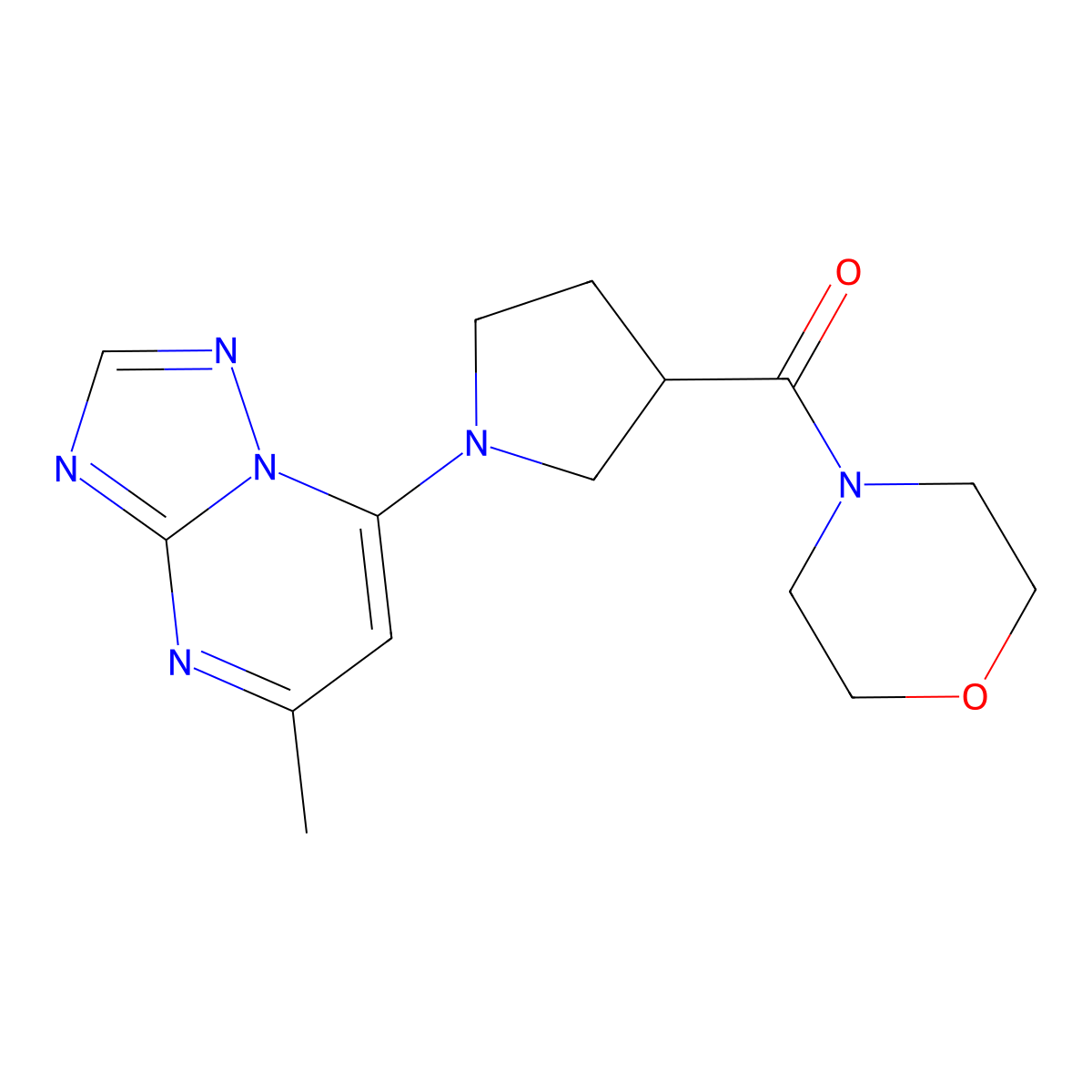 4-(1-{5-Methyl-[1,2,4]triazolo[1,5-a]pyrimidin-7-yl}pyrrolidine-3-carbonyl)morpholine molecular structure, CAS 2877690-94-1