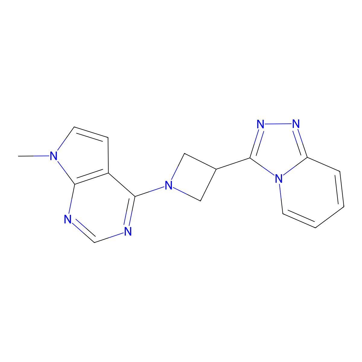 1-{7-methyl-7H-pyrrolo[2,3-d]pyrimidin-4-yl}-3-{[1,2,4]triazolo[4,3-a]pyridin-3-yl}azetidine molecular structure, CAS 2877690-96-3