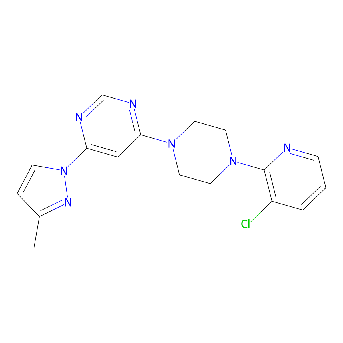 4-[4-(3-chloropyridin-2-yl)piperazin-1-yl]-6-(3-methyl-1H-pyrazol-1-yl)pyrimidine molecular structure, CAS 2877691-00-2