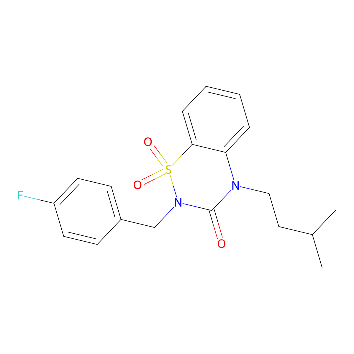 2-[(4-Fluorophenyl)methyl]-4-(3-methylbutyl)-1,1-dioxo-1lambda6,2,4-benzothiadiazin-3-one molecular structure, CAS 2877691-02-4