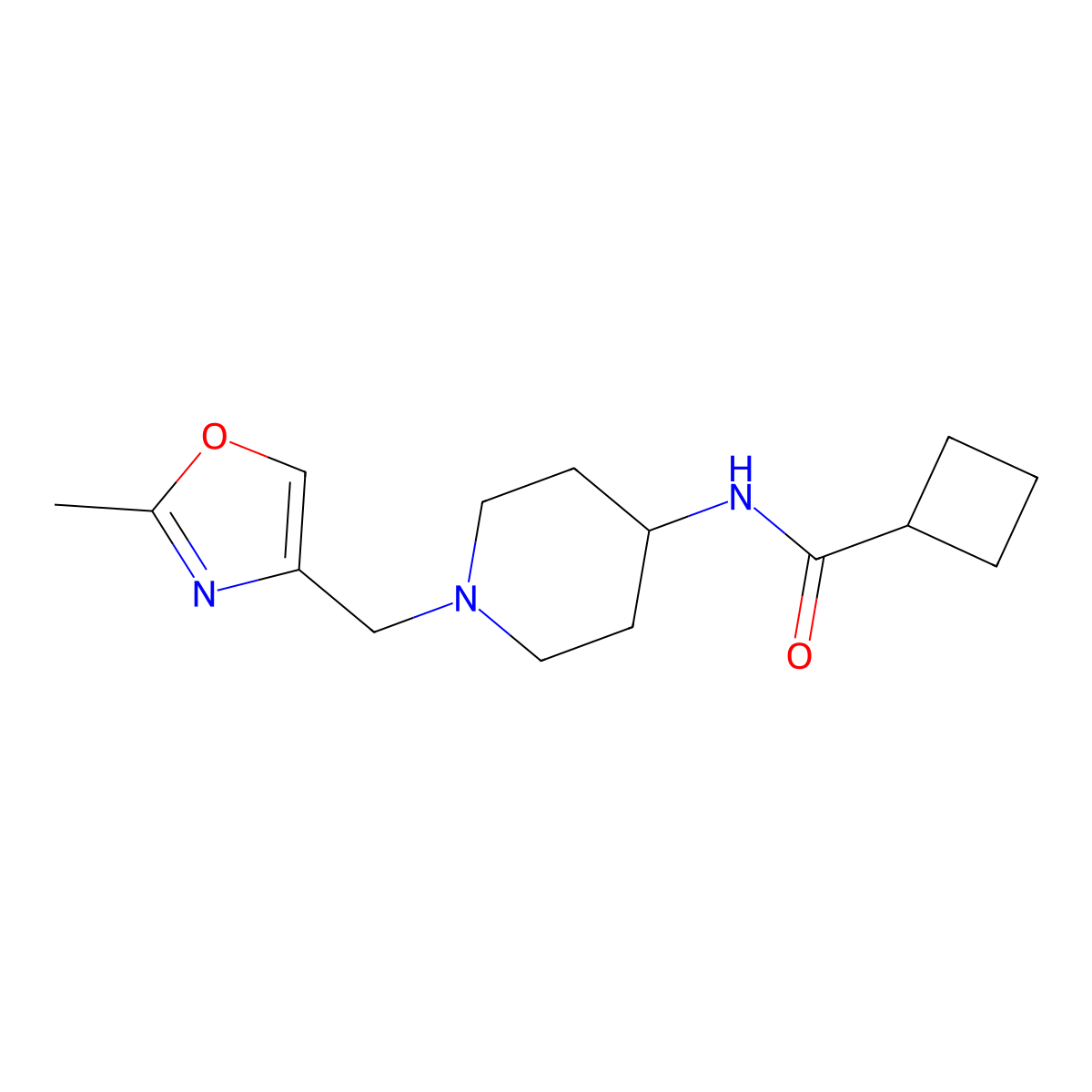 N-{1-[(2-methyl-1,3-oxazol-4-yl)methyl]piperidin-4-yl}cyclobutanecarboxamide molecular structure, CAS 2877691-05-7