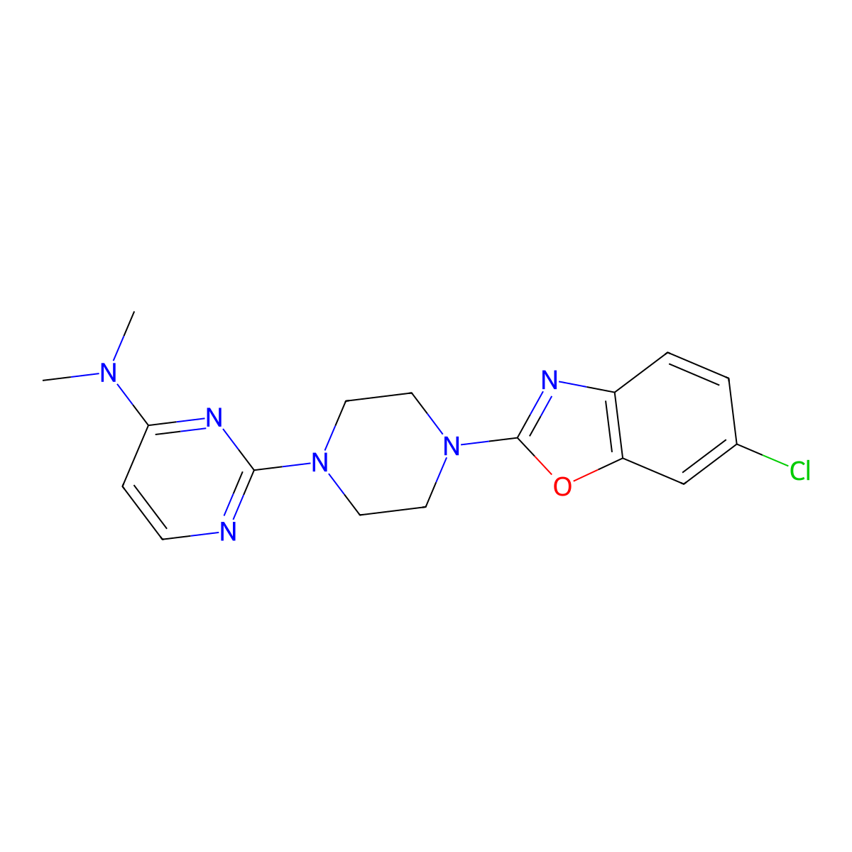 2-[4-(6-chloro-1,3-benzoxazol-2-yl)piperazin-1-yl]-N,N-dimethylpyrimidin-4-amine molecular structure, CAS 2877691-08-0